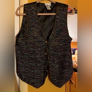 Black Multicolor Embroidered Vest by Feci